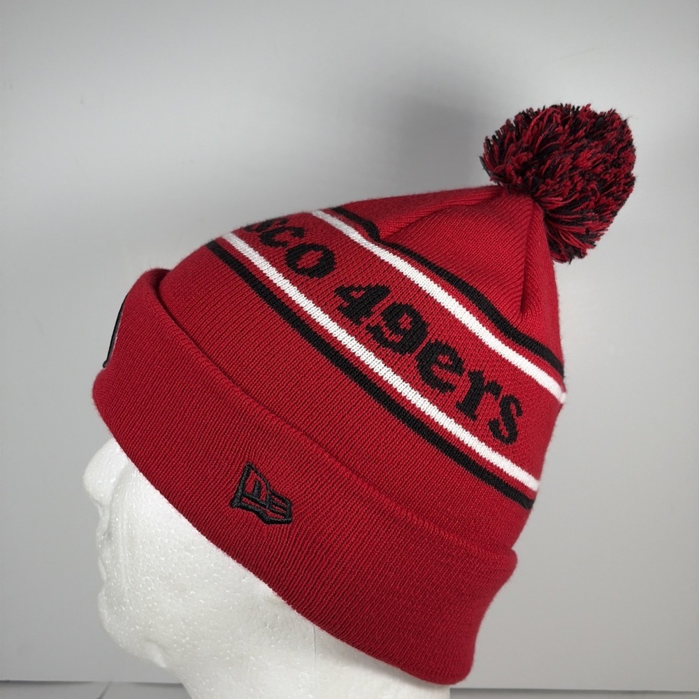 New Era San Francisco 49ers Red knit NFL Removable Pom Pom Beanie Hat - Picture 4 of 12